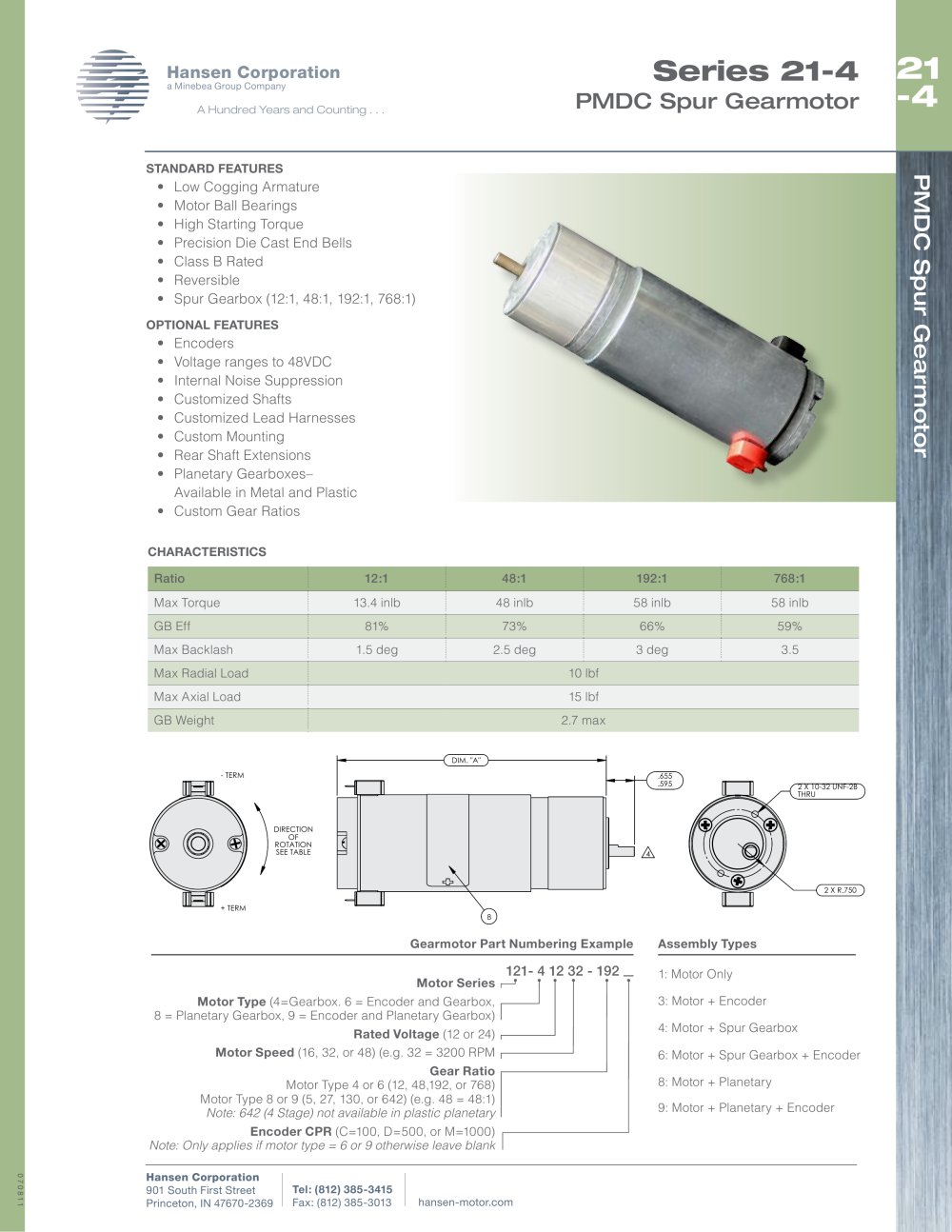 PMDC Spur Gearmotor - Hansen Corporation