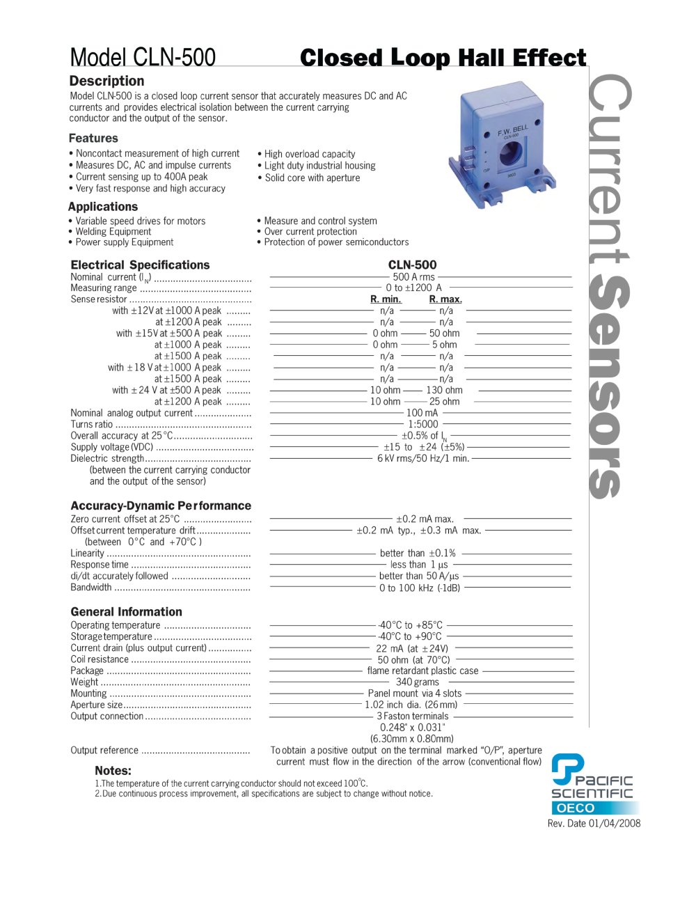 Closed Loop Current Sensors CLN-500 - Sypris T&M - FW Bell