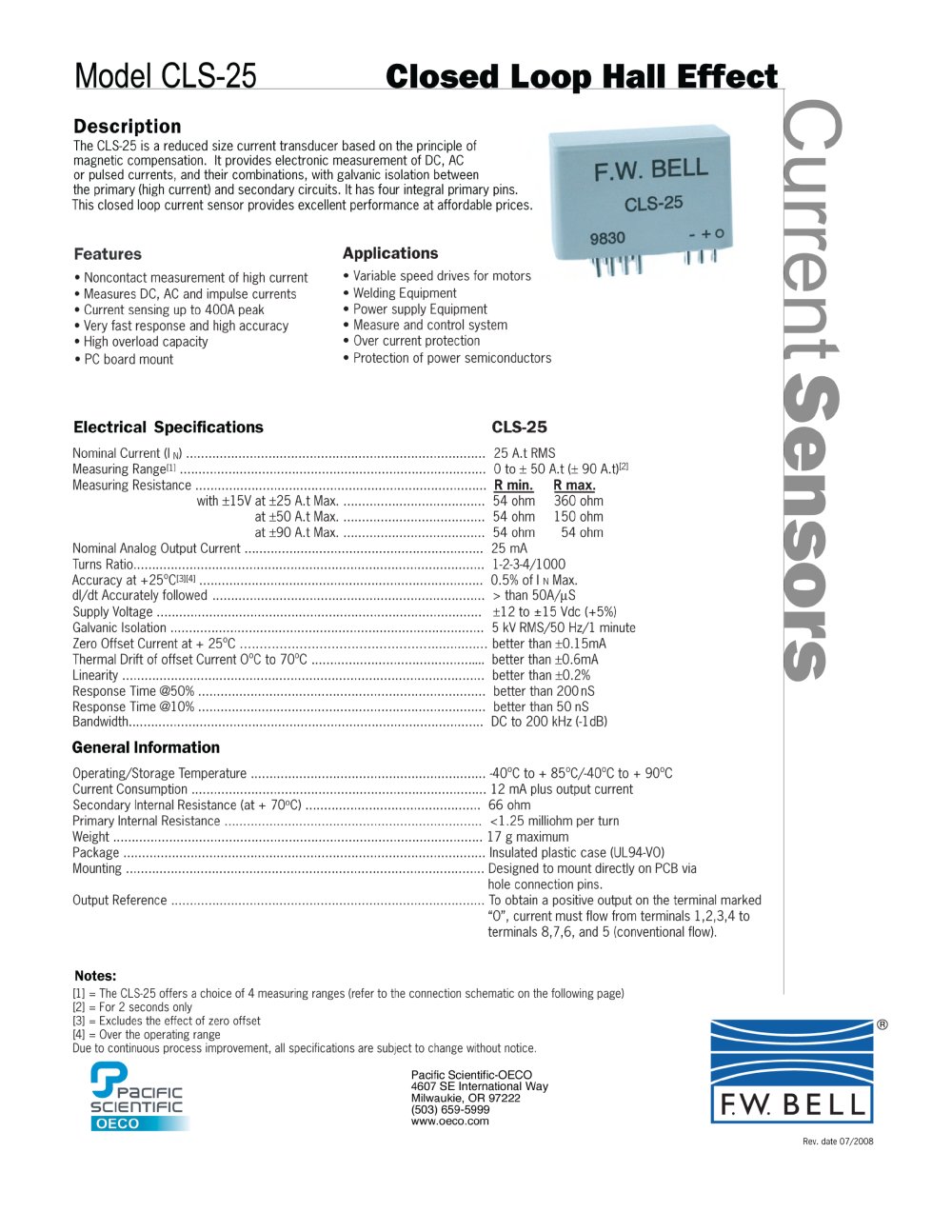 Closed Loop Current Sensors CLS-25 - Sypris T&M - FW Bell