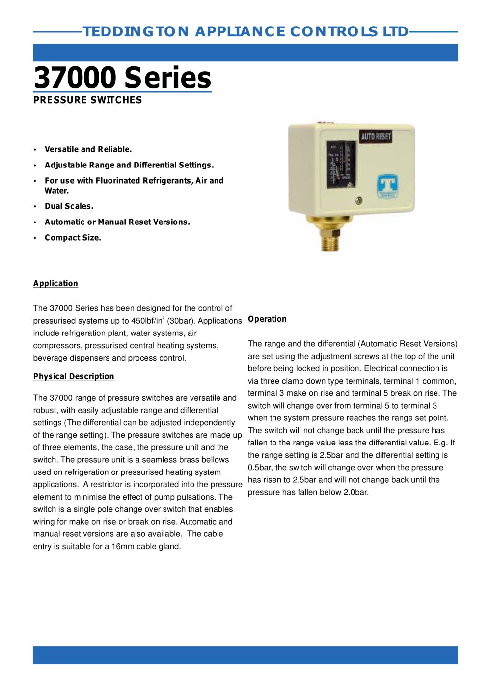 37000 - General Purpose Pressure Switch - Teddington Controls