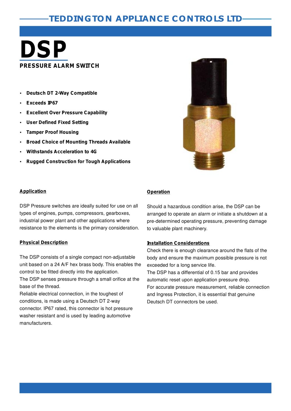 DSP General Purpose Pressure Switch - Teddington Controls