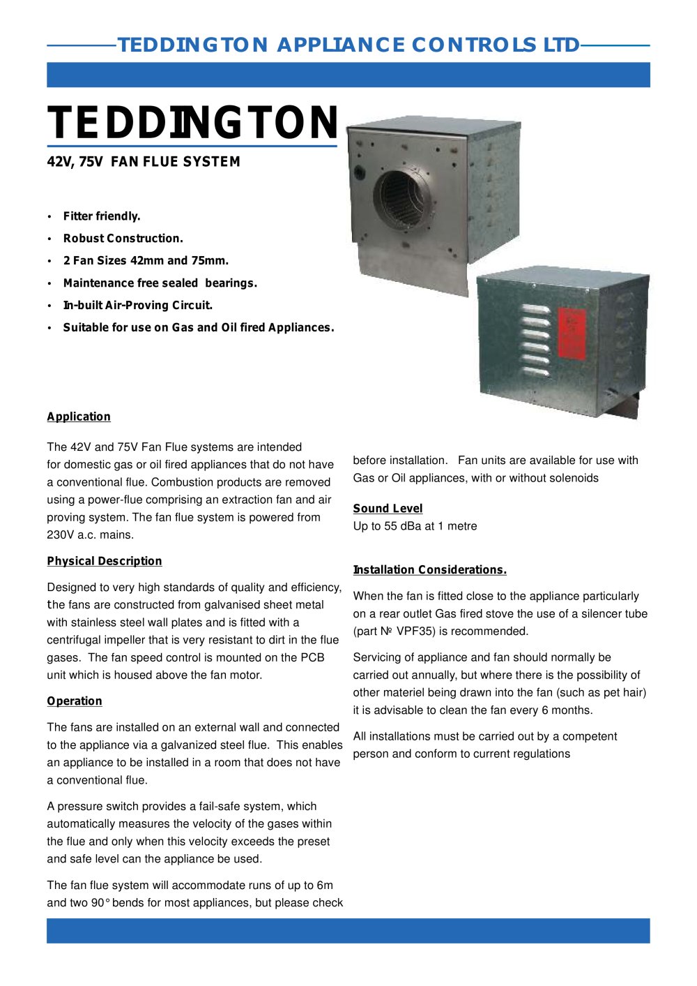 Teddington Fan42V & Fan75V Fan Flue System - Teddington Controls