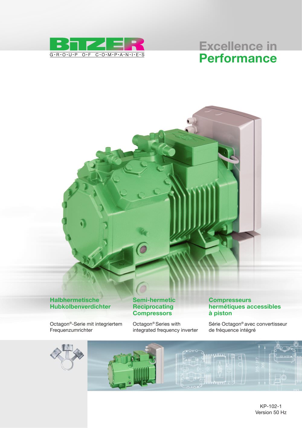 Semi-hermetic Recip. Compressors - Octagon Series with integrated frequency inverter KP-102-1 - BITZER