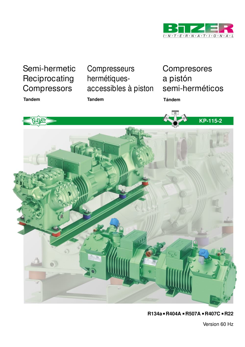 Semi-hermetic Reciprocating Compressors Tandem (60Hz, IP-Units) KP-115-2 - BITZER