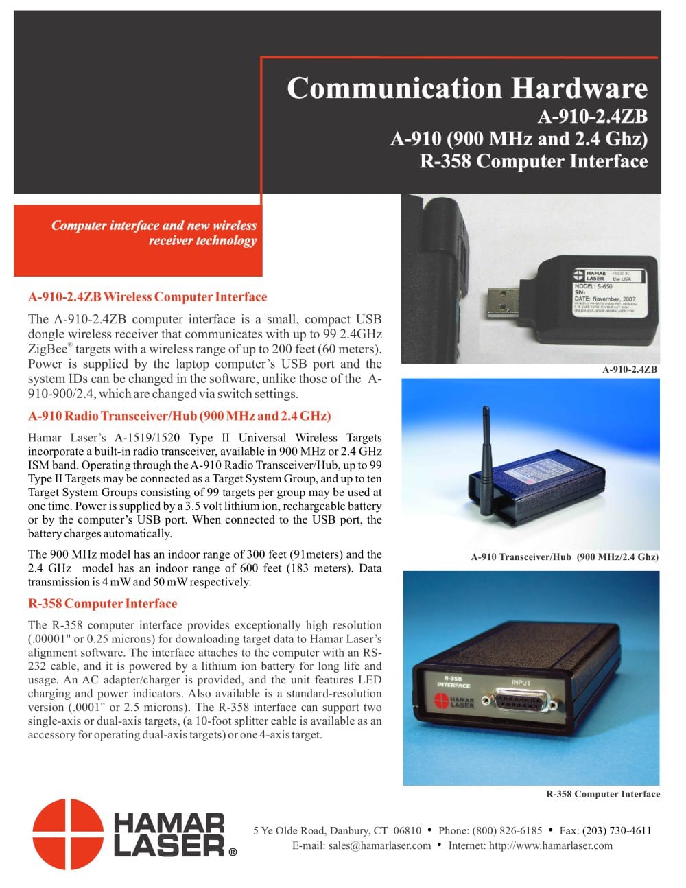 R-358/R-359 Computer Interface - Hamar Laser