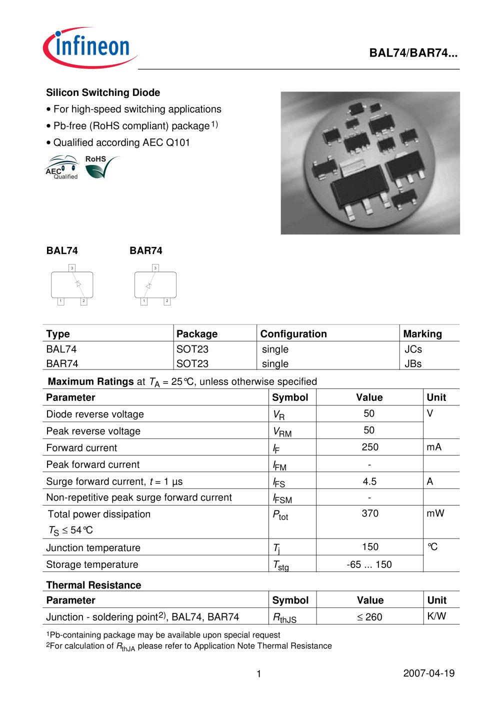 Silicon Switching Diode - Infineon Technologies - Sensors