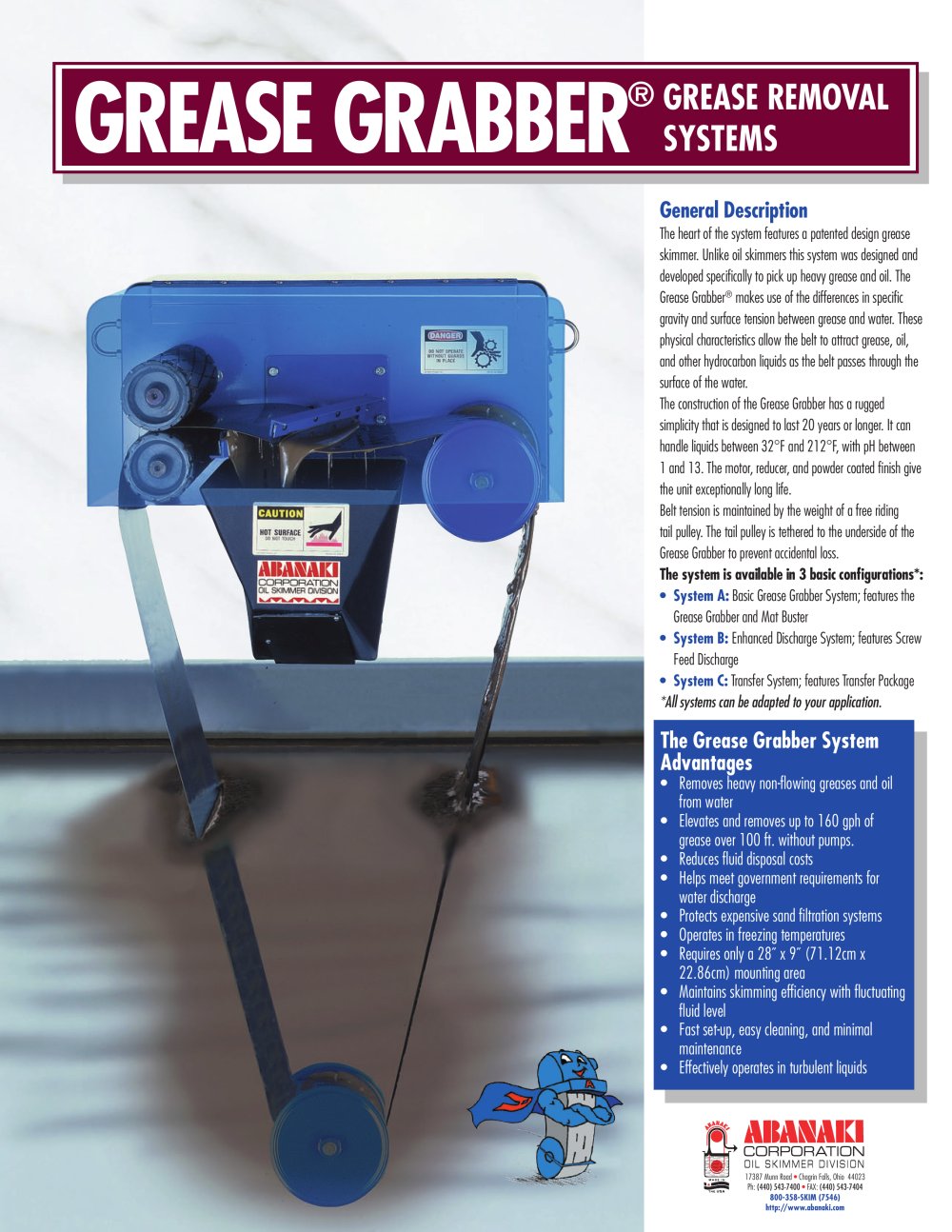 Grease Grabber� Grease Removal Systems - Abanaki Oil Skimmer Division