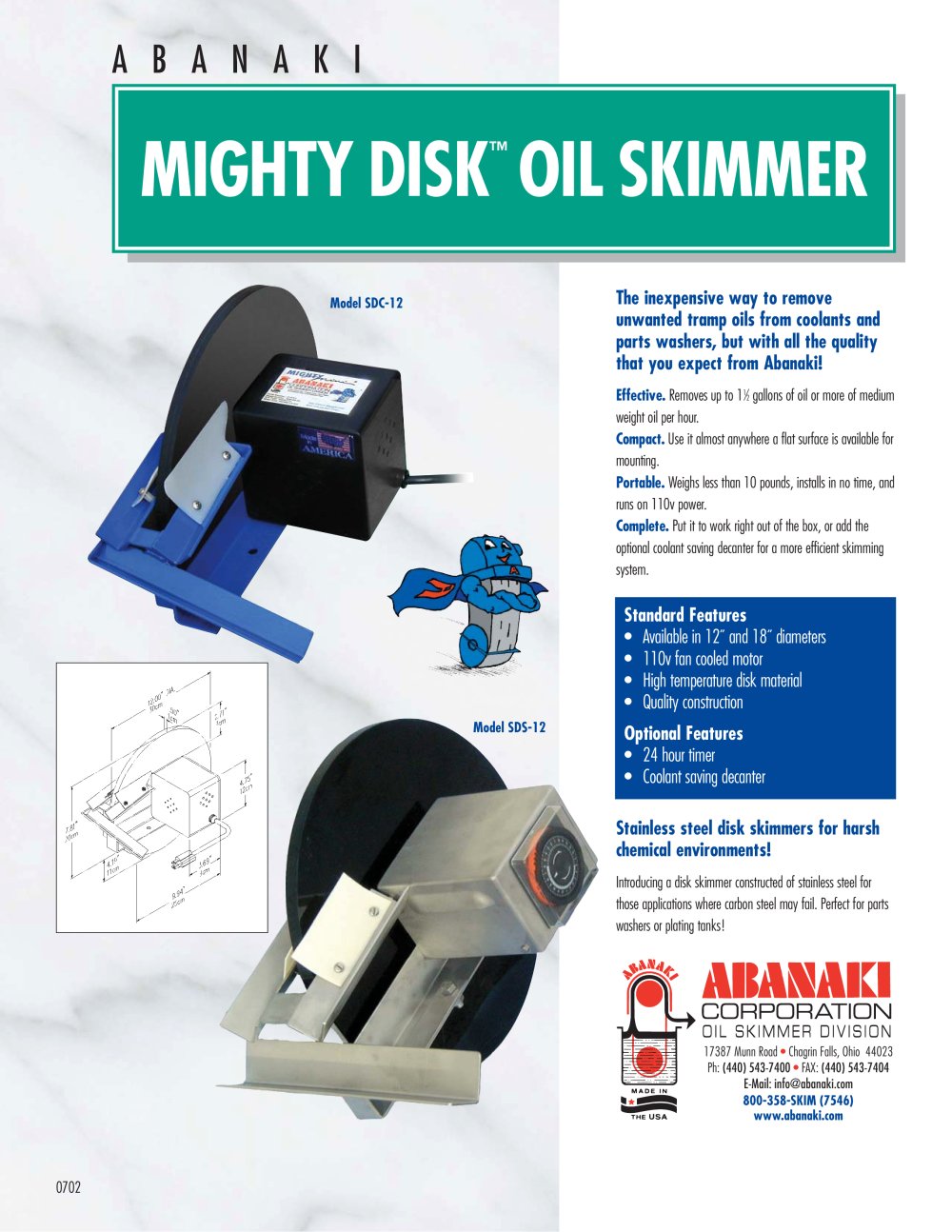 Mighty Disk� Oil Skimmer - Abanaki Oil Skimmer Division