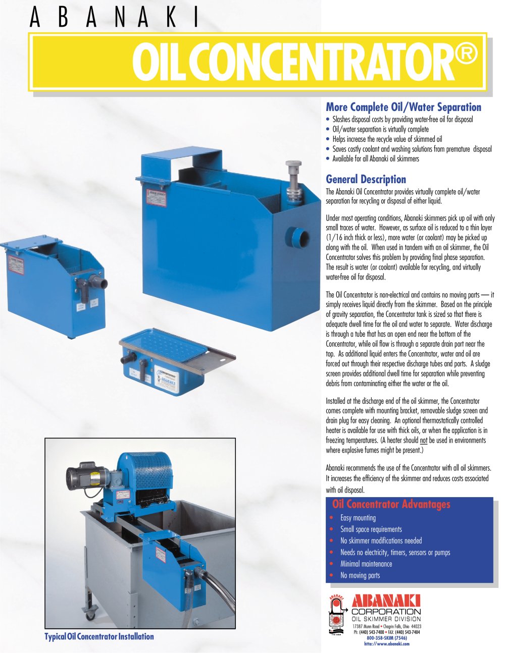 Oil Concentrator� - Abanaki Oil Skimmer Division