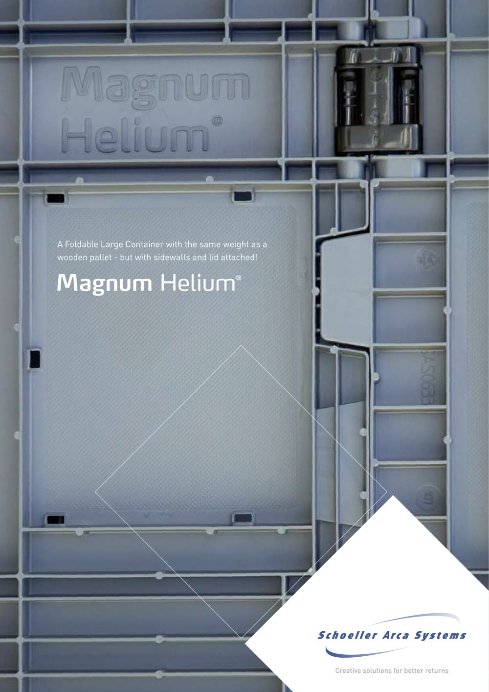 Magnum Helium / a Foldable Large Container with the same weight as a wooden pallet - but with sidewalls and lid attached! - Schoeller Arca Systems