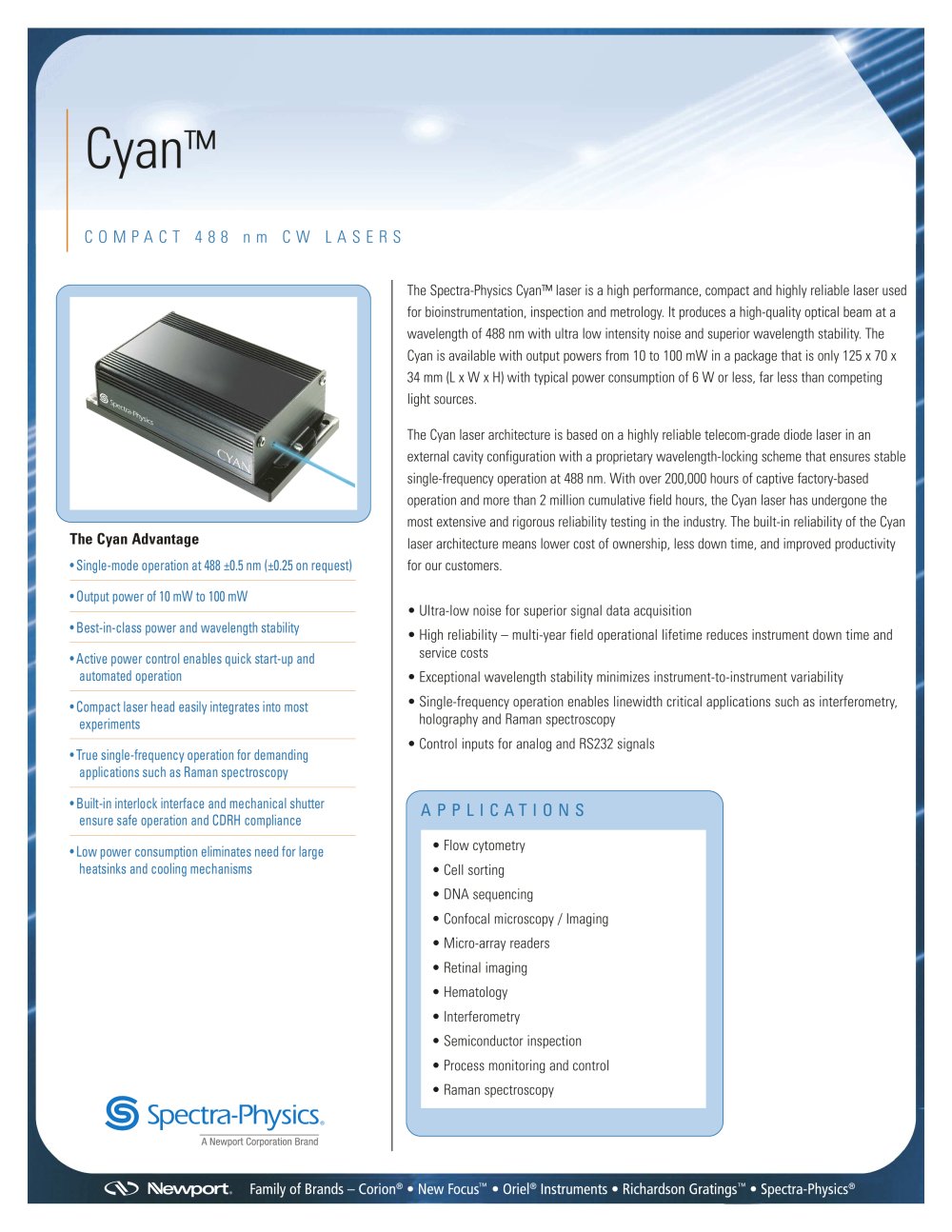 Cyan Data Sheet - Newport / Spectra-Physics