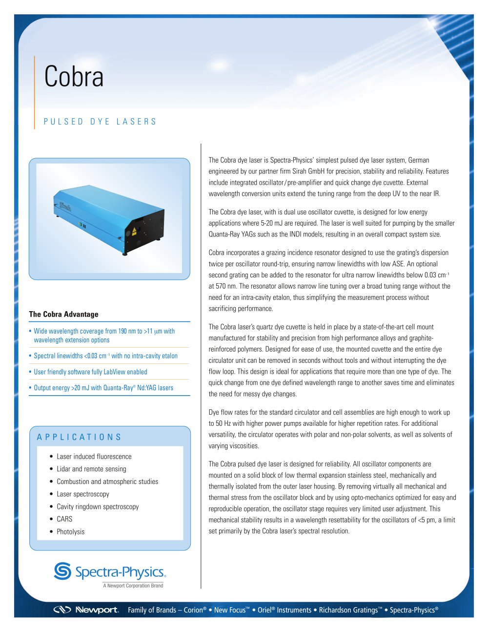 Pulsed Dye Lasers, Cobra - Newport / Spectra-Physics