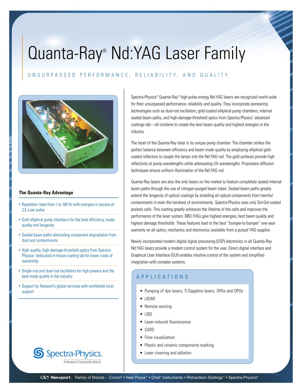 Quanta-Ray Data Sheet - Newport / Spectra-Physics