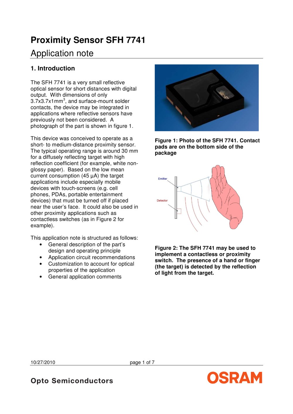 Proximity Sensor SFH 7741 - OSRAM Opto Semiconductors