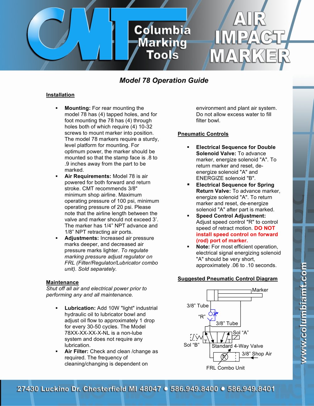 Model 78 Mite-E-Mark Operation Guide and Parts List - Columbia Marking Tools
