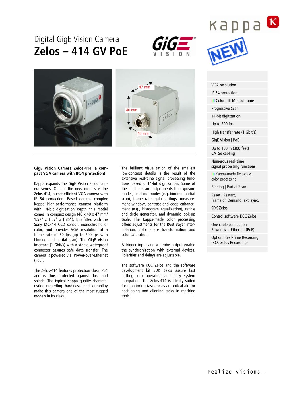 Kappa VGA camera with IP 54 protection and GigE Vision interface - Kappa optronics