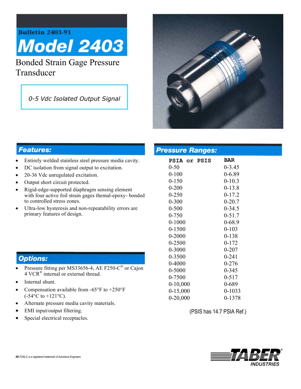 Taber Ground Support Transducers Model 2403 - Taber Industries
