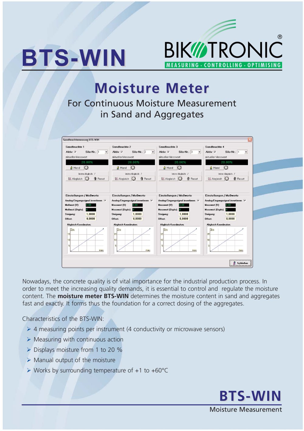 Sand Moisture Measurement  BTS-WIN - Bikotronic