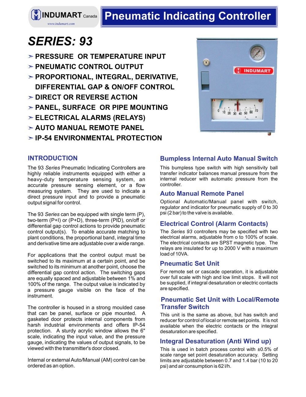 PNEUMATIC INDICATING CONTROLLER - Indumart