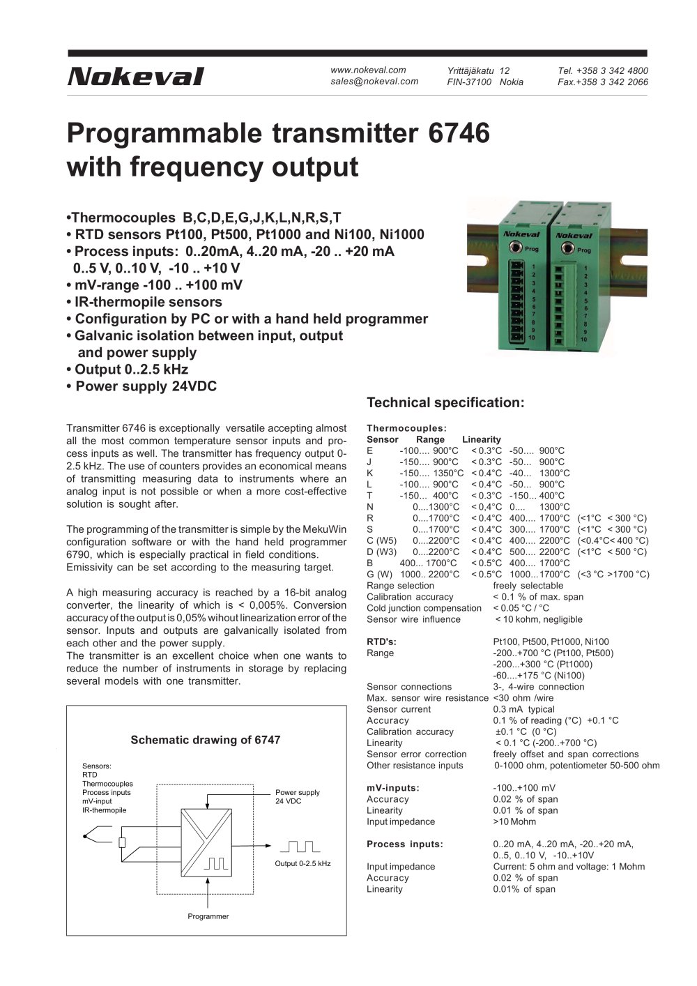 6746B Programmable transmitter with frequency output - Nokeval