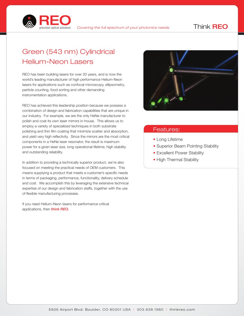 543nm Green Helium-Neon Lasers - Research Electro-Optics
