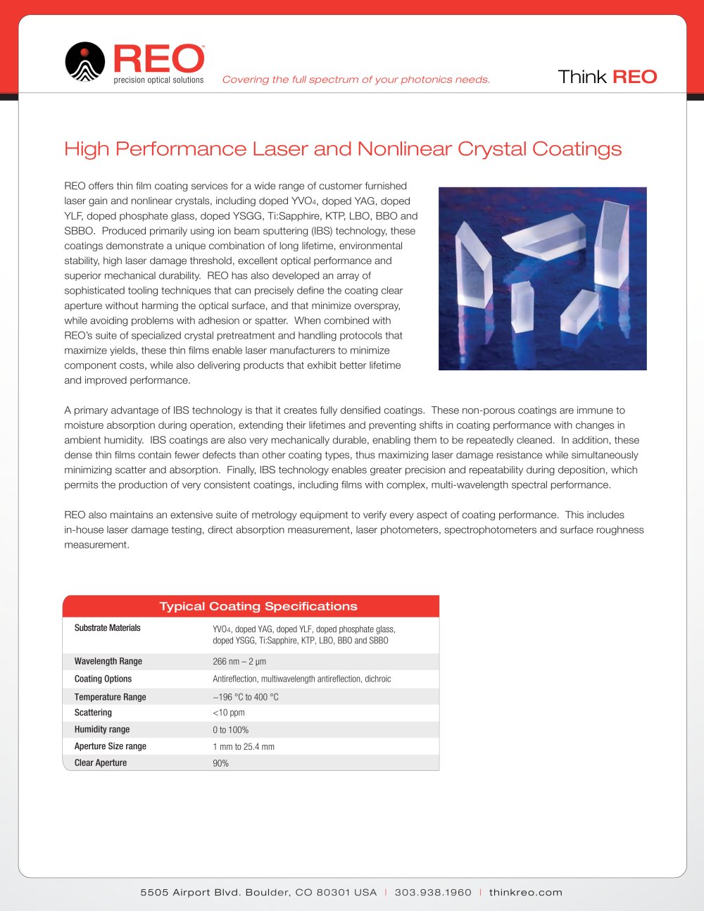 Nonlinear & Gain Crystal Coatings - Research Electro-Optics