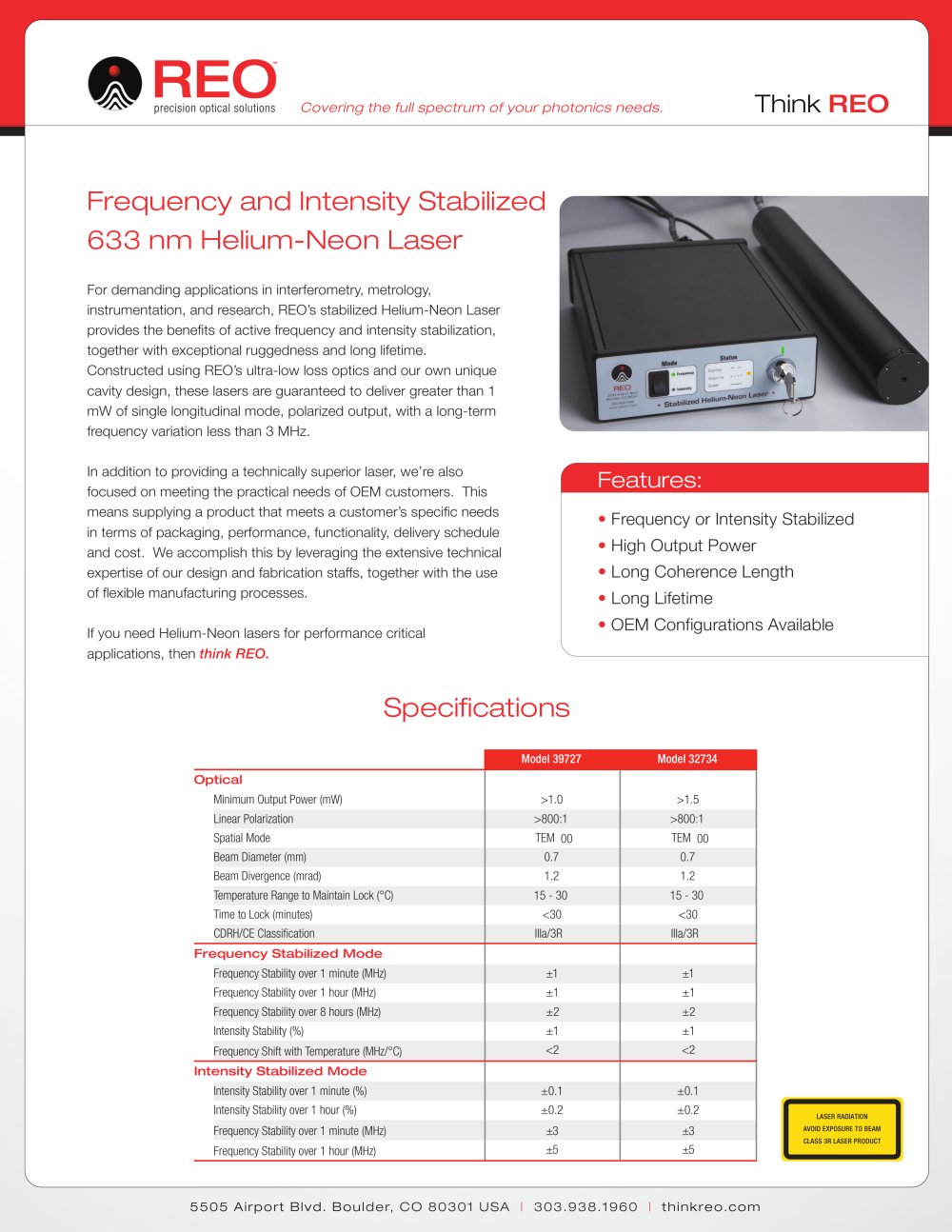 Stabilized 633nm Laser - Research Electro-Optics