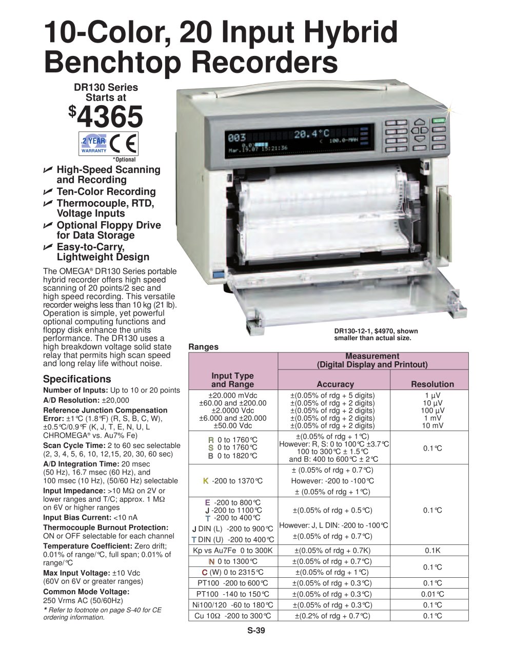 20 Channel Recorder   DR130 Series - OMEGA