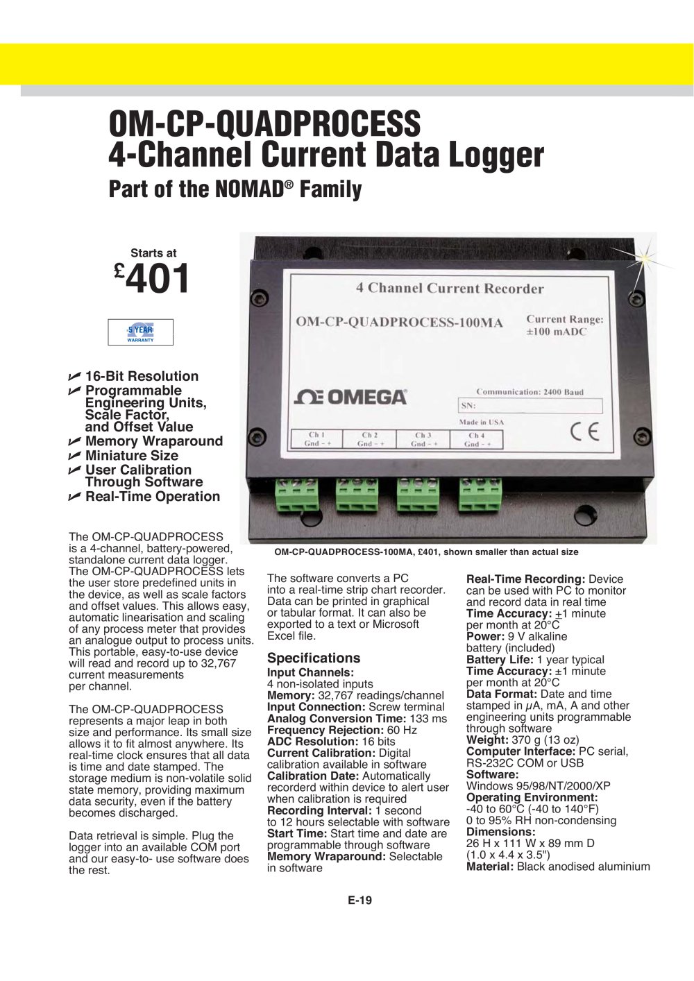 4 Channel Process Current Data Logger OM-CP-QUADPROCESS - OMEGA
