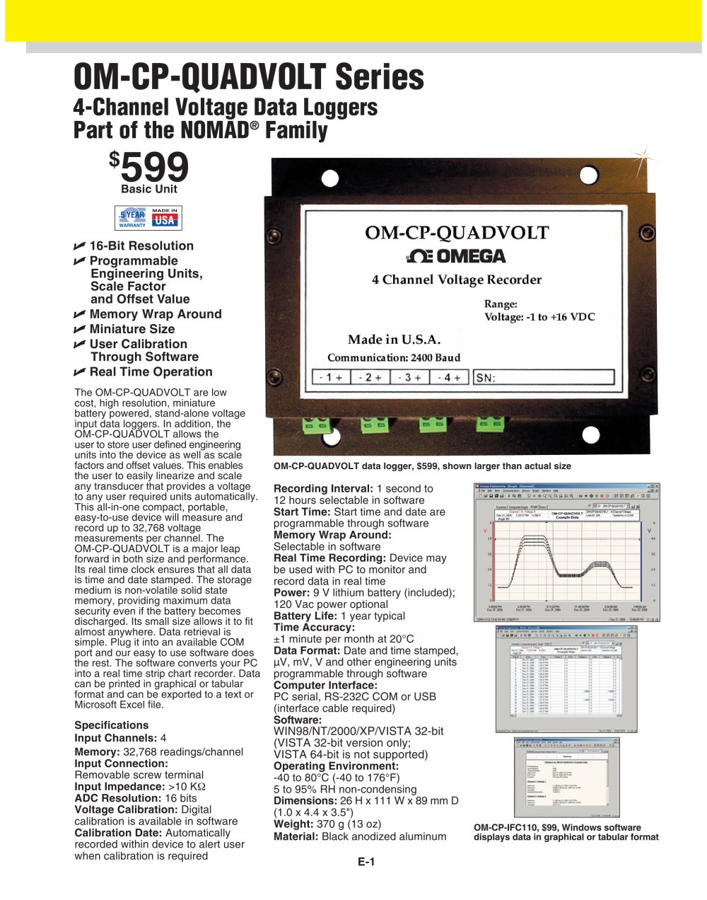4 Channel Voltage Data Logger OM-CP-QUADVOLT - OMEGA
