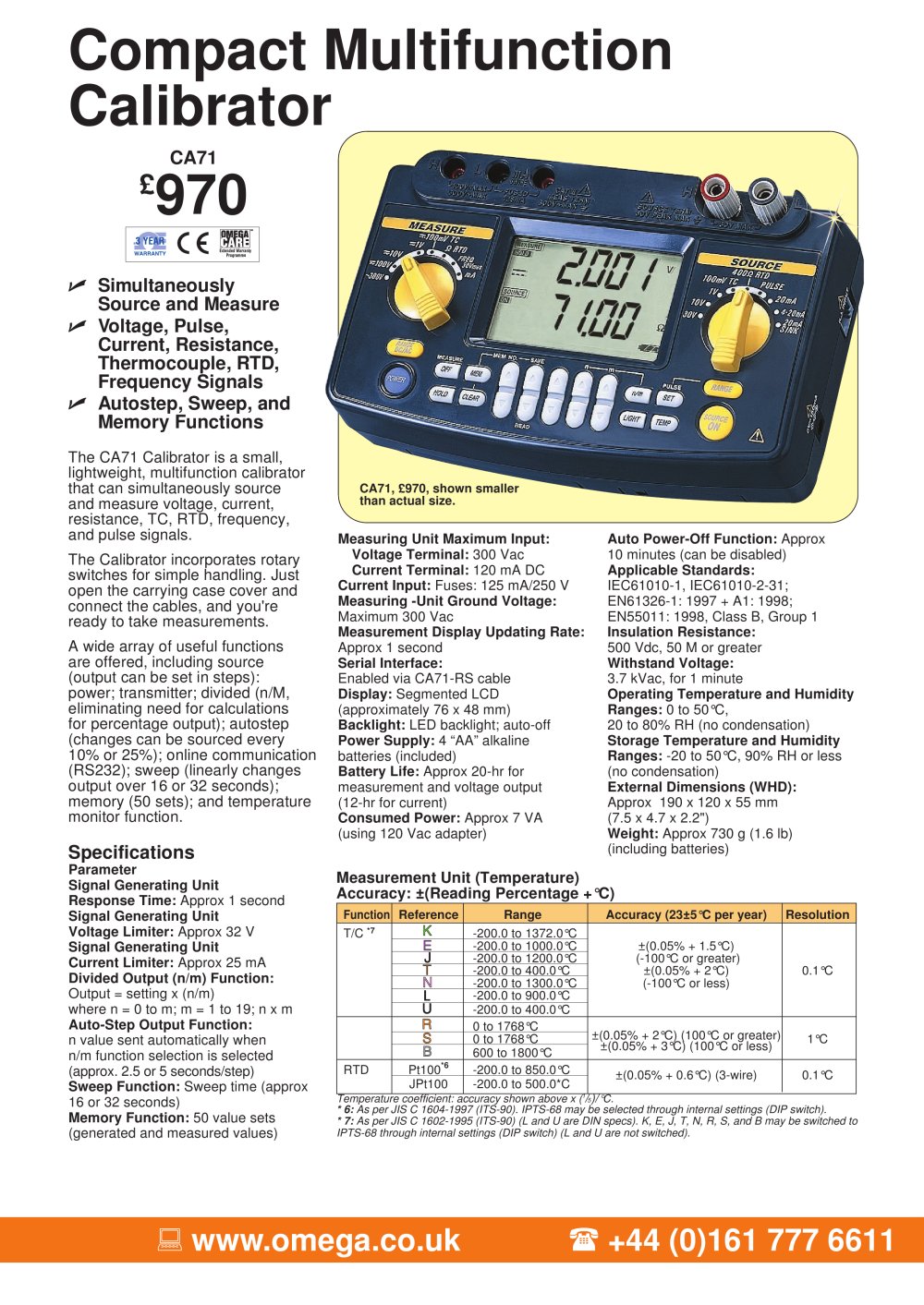 Compact Multifunction Calibrator  CA71 - OMEGA