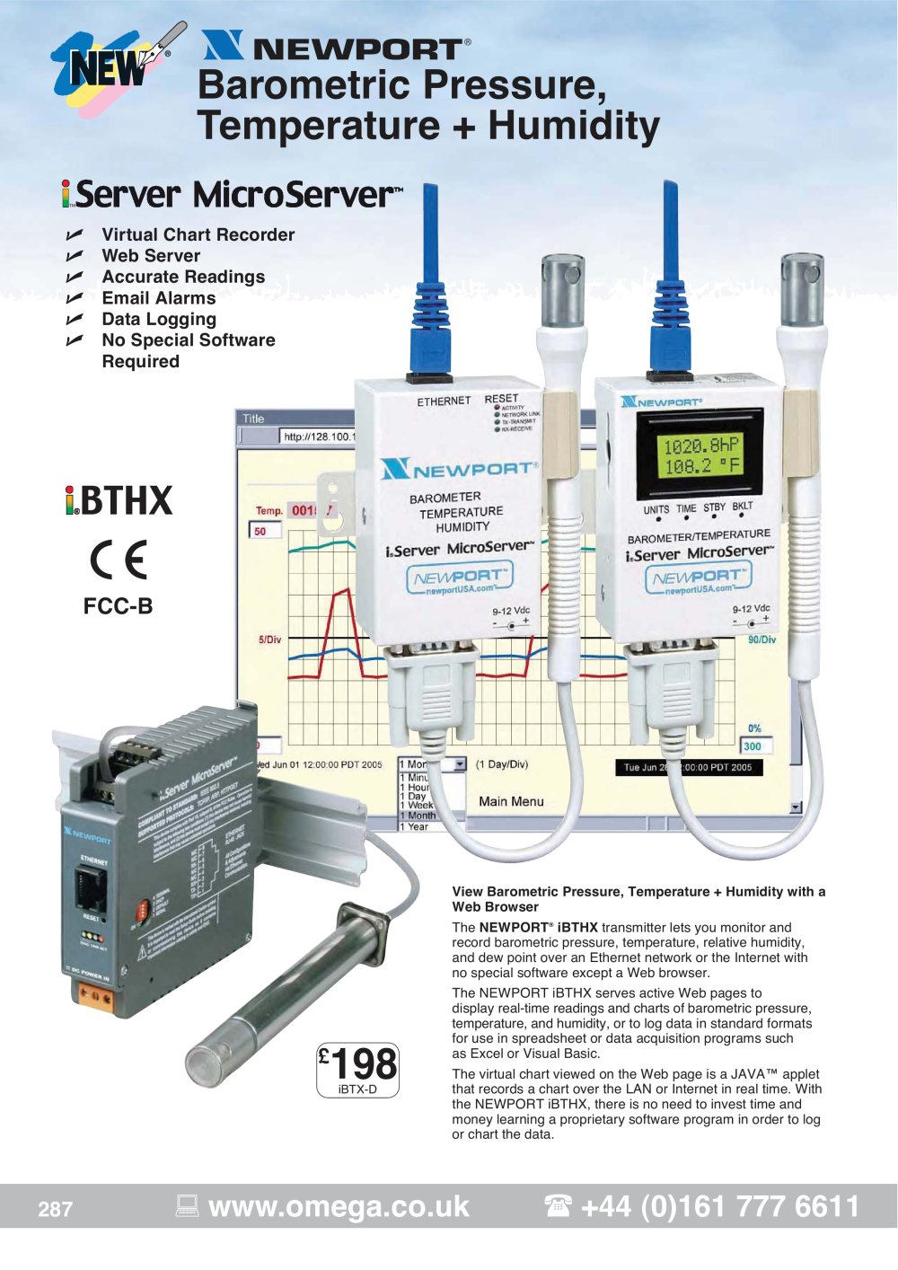 Ethernet Transmitters for Barometric Pressure, Temperature, and Humidity   iBTX and iBTHX Series - OMEGA