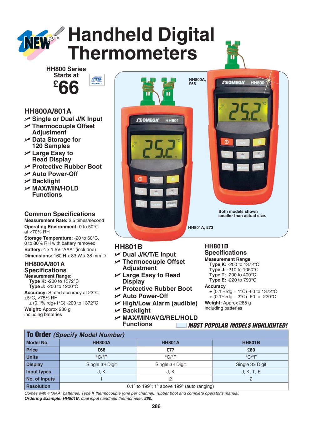 Handheld Thermocouple Thermometers  HH800 Series - OMEGA