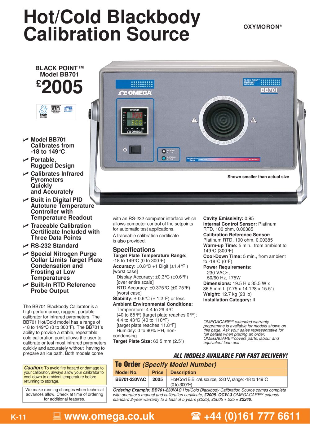 Hot/Cold Blackbody Infrared Calibrator  BB701 - OMEGA