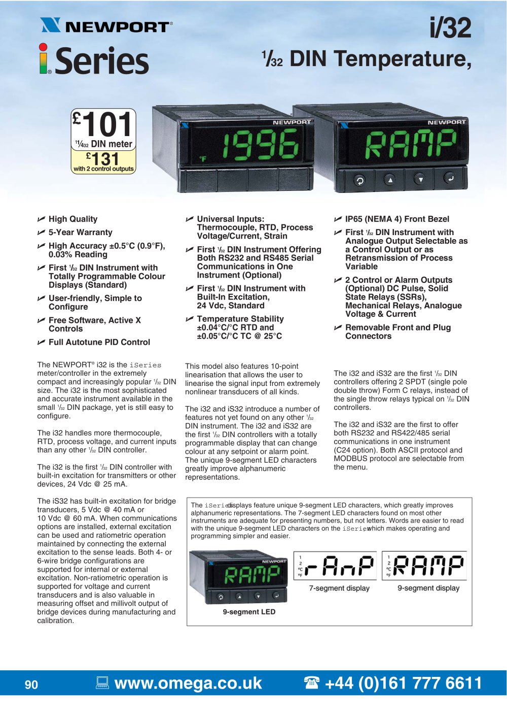 i-Series 1/32 DIN Programmable Strain/ Process Controllers and Meters - OMEGA
