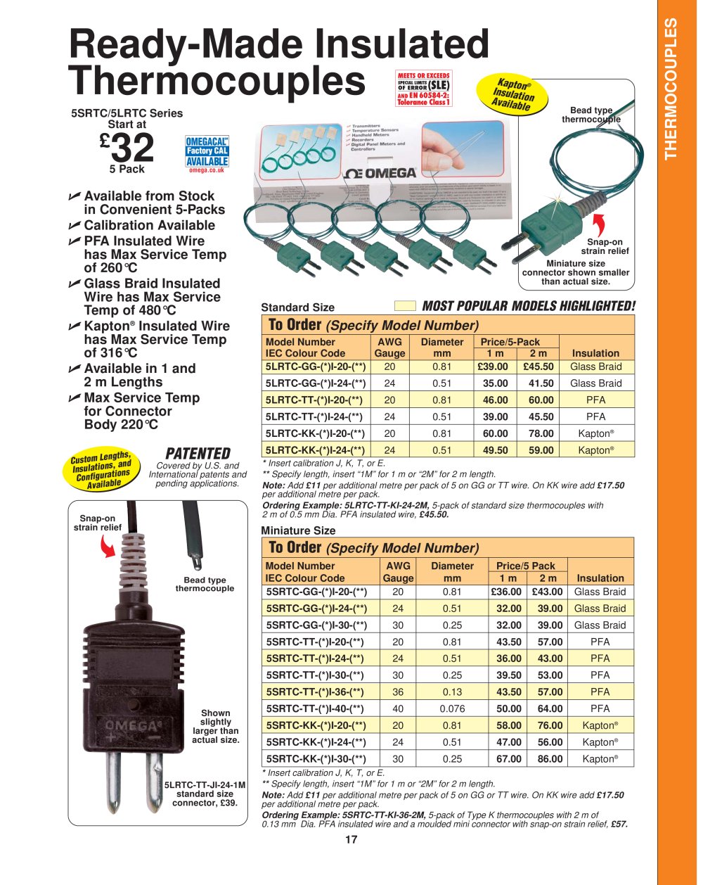 Insulated Wire Thermocouples   5LSC, 5SRTC, and 5SC Series - OMEGA