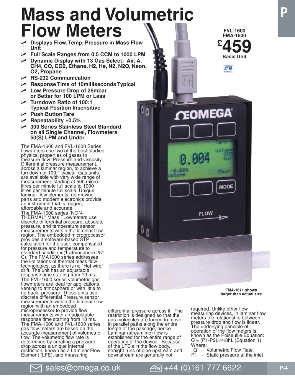 Mass and Volumetric Flow Meters   FVL-1600A & FMA-1600A - OMEGA