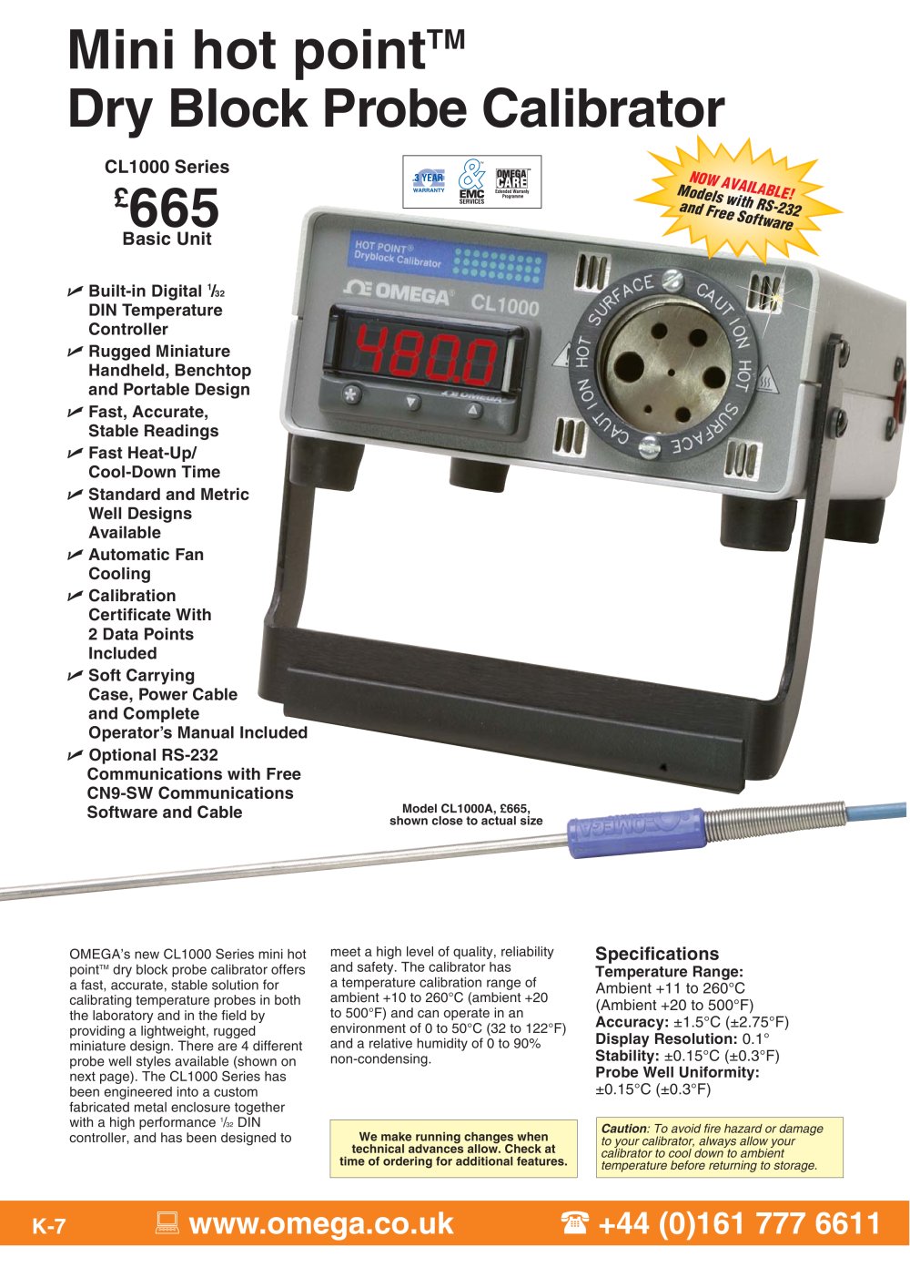 Miniature hot point&reg; Dry Block Calibrator CL1000 Series - OMEGA