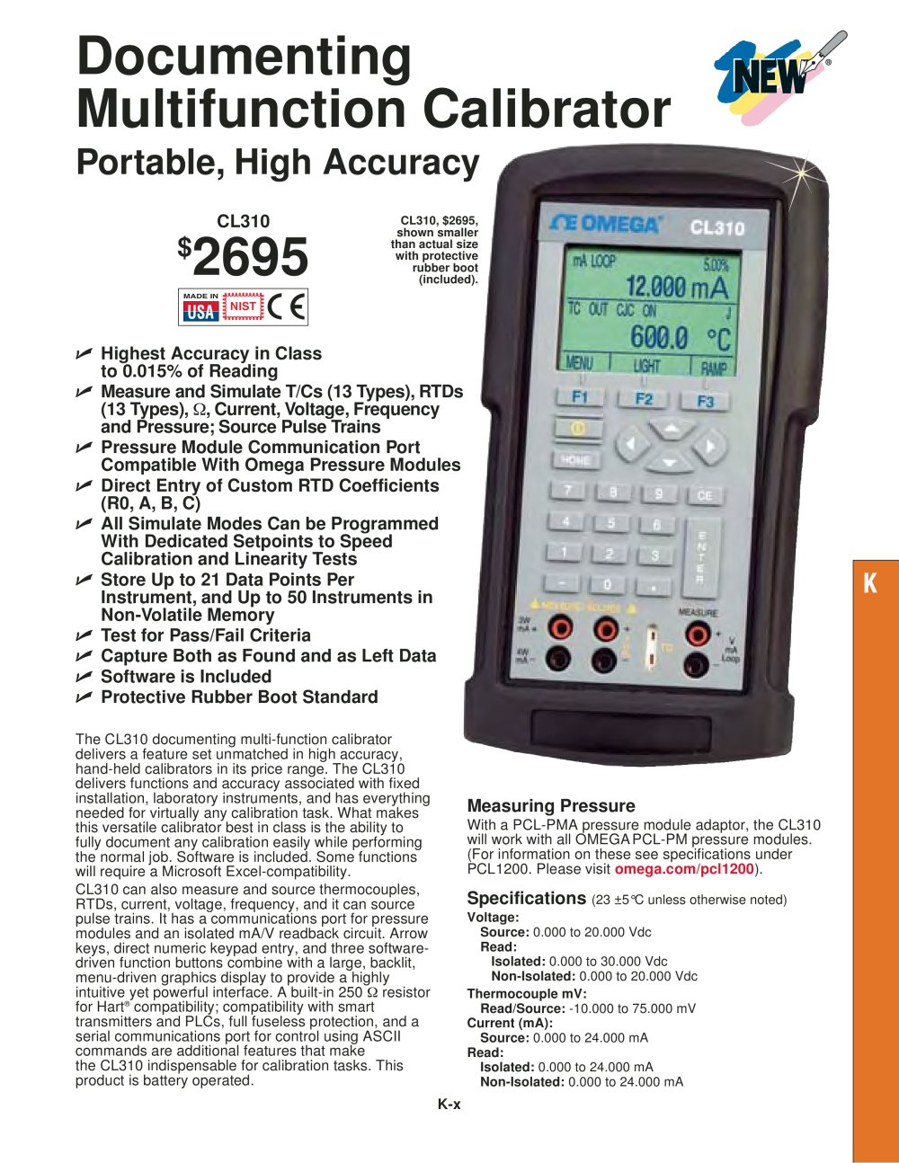 Multifunction Calibrator  CL310 - OMEGA