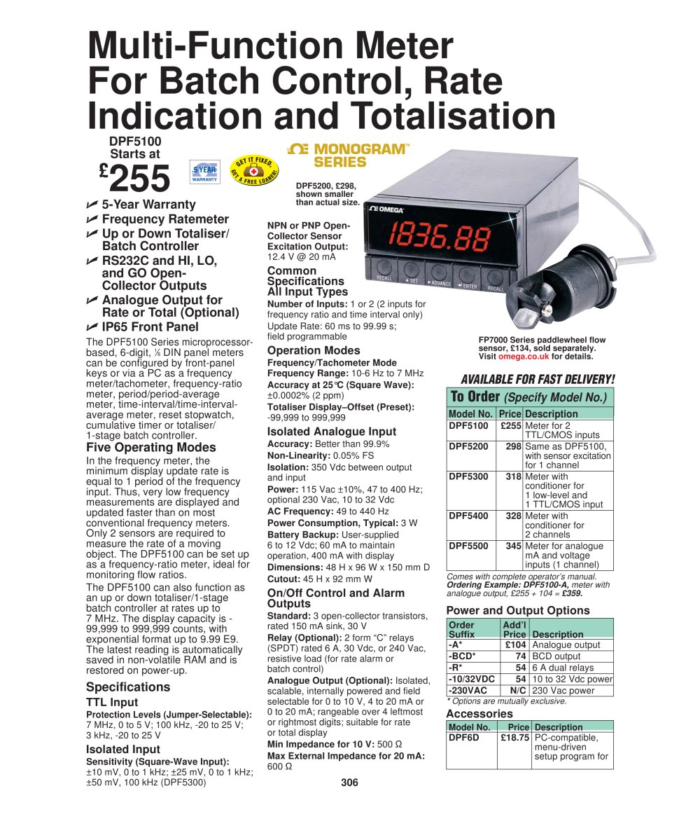 MultiFunction Meter for Batch Control, Rate Indication and Totalization  DPF5100 - OMEGA