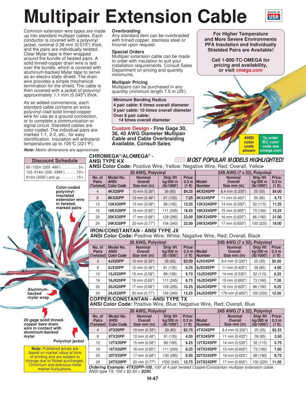 Multipair Thermocouple Extension Cable  12KIX24SPP - OMEGA