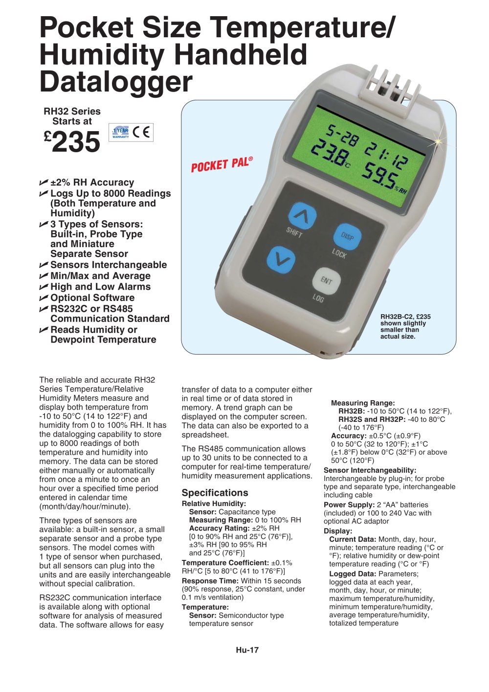 Pocket Size Temperature/Humidity Handheld Data Logger  RH32 - OMEGA