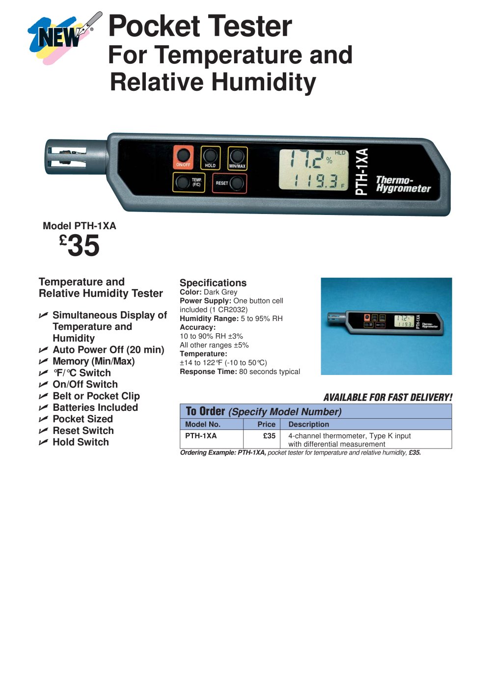 Pocket Tester For Temperature and Relative Humidity  PTH-1XA - OMEGA