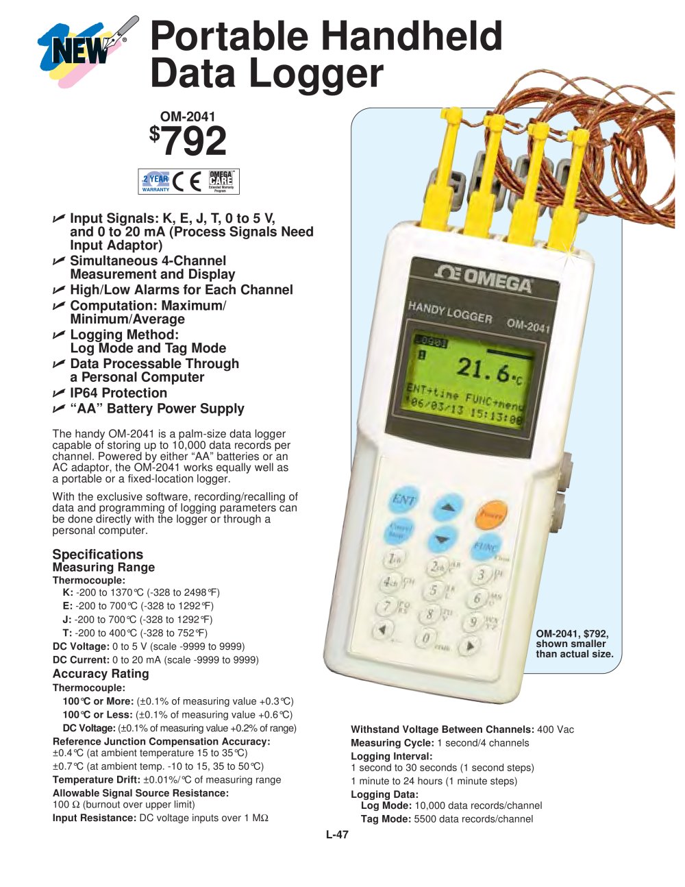 Portable Handheld Data Logger with USB or RS232 Interface - OMEGA
