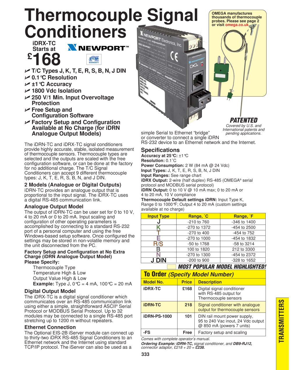 Programmable Signal Conditioners/Transmitters iDRN/iDRX Series - OMEGA
