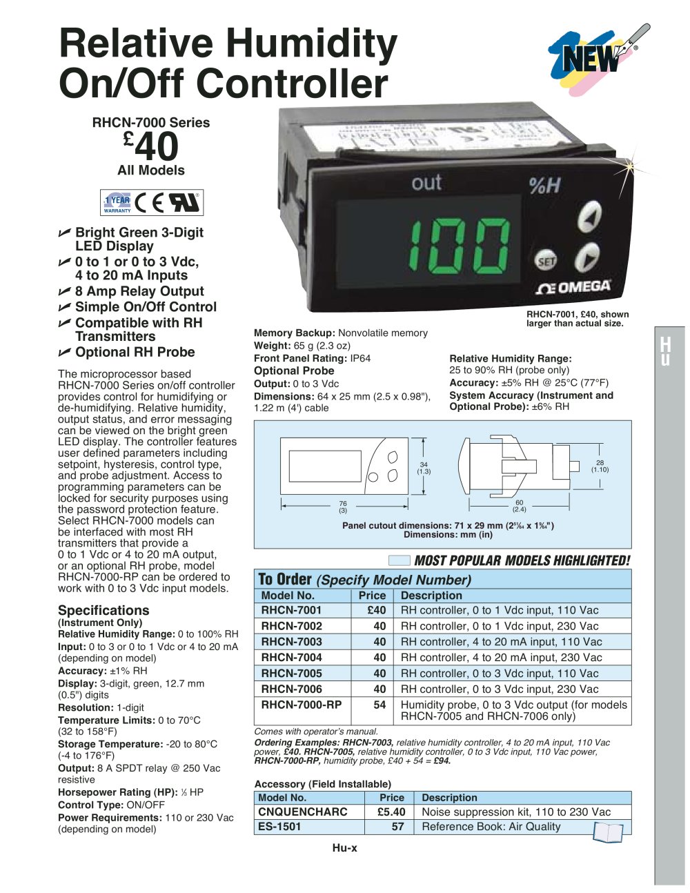 Relative Humidity On/Off Controller RHCN-7000 Series - OMEGA