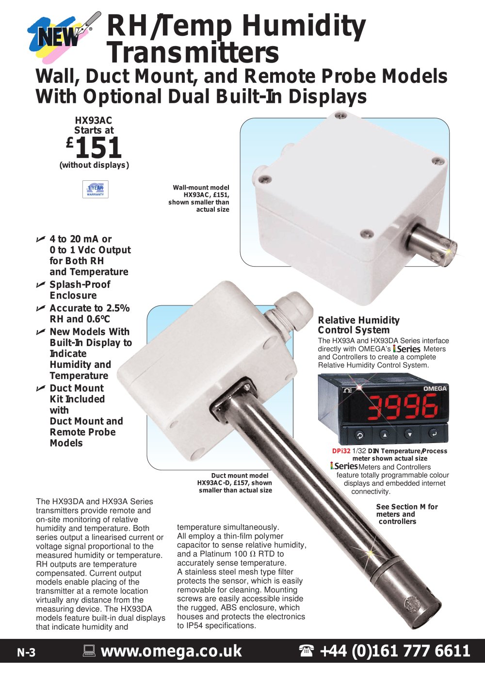 RH/Temp Humidity Transmitters  HX93A/HX93DA Series - OMEGA