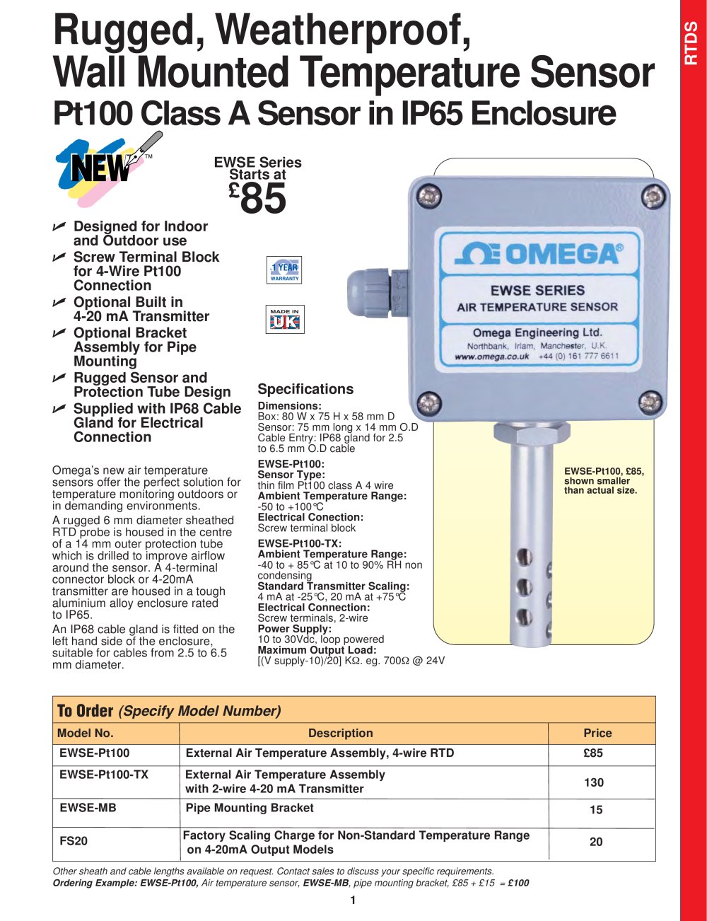 Rugged, Weatherproof, Temperature Sensor EWSE - OMEGA
