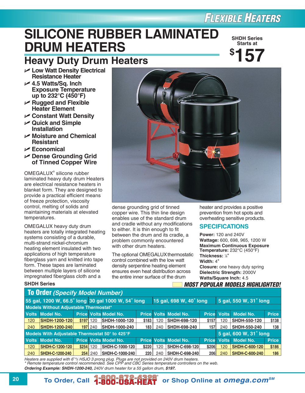 Silicone Rubber Laminated Drum Heaters SHDH and SSDH Series - OMEGA