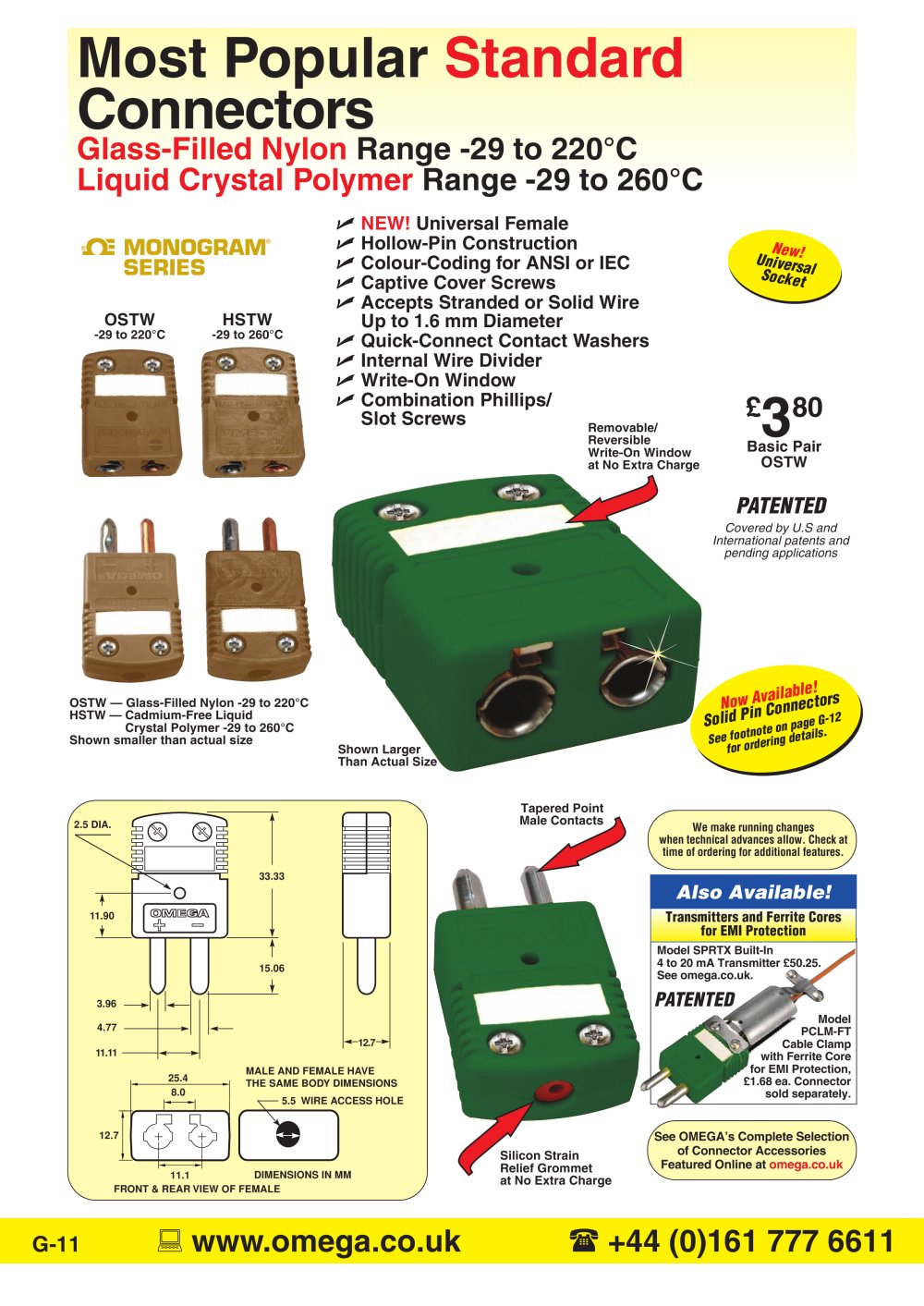 Standard Size, Round Pin, Thermocouple Connectors   OSTW-(*), HST-(*) and HSTW-(*) - OMEGA